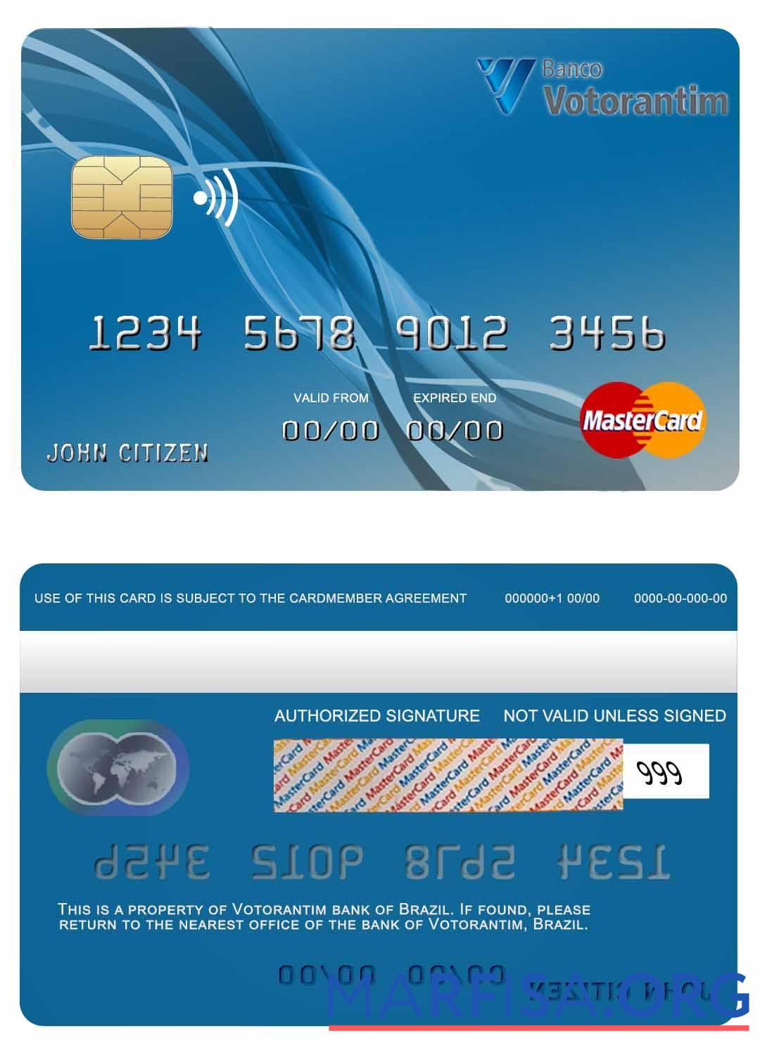 Downloadable Brazil Votorantim bank mastercard real example